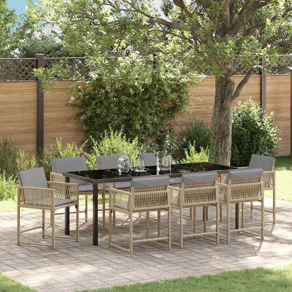 Tuin eettafelset 9 pcs Beige poly rattan is nu te koop bij PeponiXL, paradijselijk wonen!