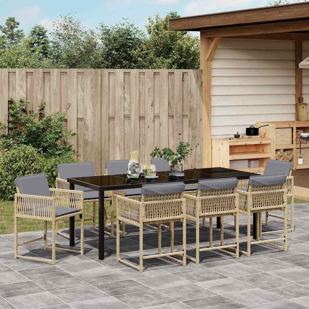 Tuin eettafelset 9 pcs Beige poly rattan is nu te koop bij PeponiXL, paradijselijk wonen!