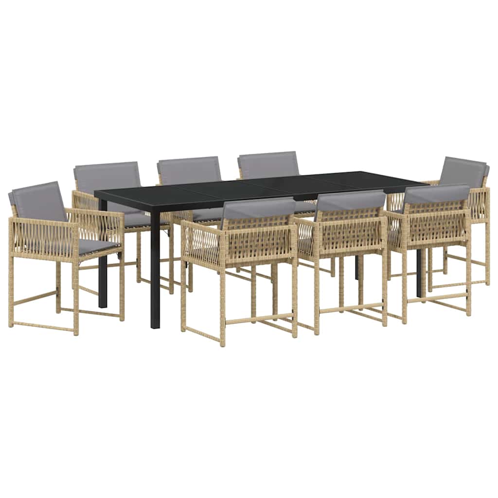 Tuin eettafelset 9 pcs Beige poly rattan is nu te koop bij PeponiXL, paradijselijk wonen!