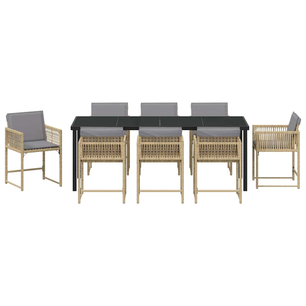 Tuin eettafelset 9 pcs Beige poly rattan is nu te koop bij PeponiXL, paradijselijk wonen!