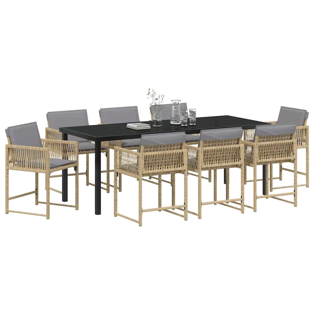 Tuin eettafelset 9 pcs Beige poly rattan is nu te koop bij PeponiXL, paradijselijk wonen!
