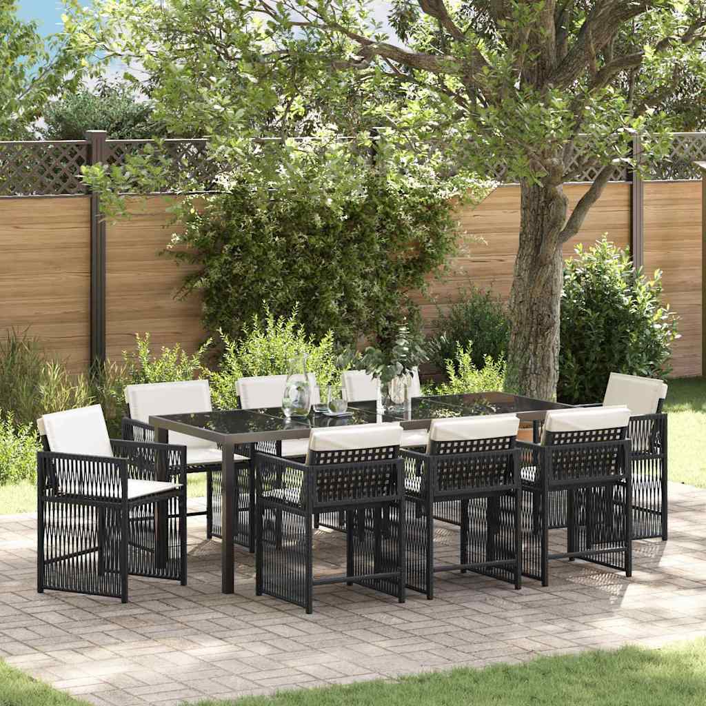 Tuin eettafelset 9 pcs Zwart poly rattan is nu te koop bij PeponiXL, paradijselijk wonen!