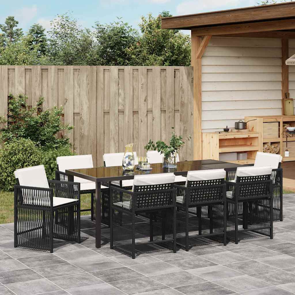 Tuin eettafelset 9 pcs Zwart poly rattan is nu te koop bij PeponiXL, paradijselijk wonen!