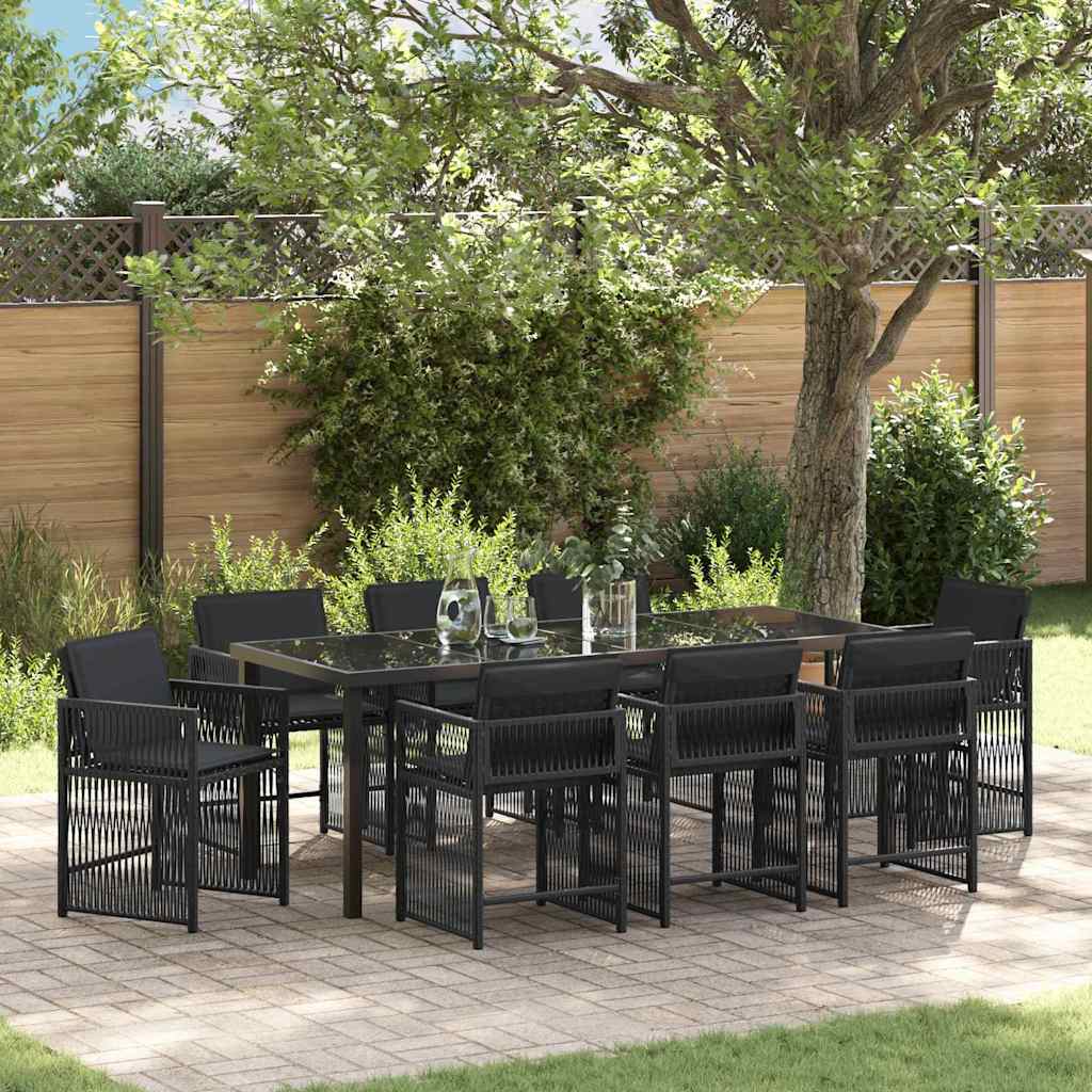 Tuin eettafelset 9 pcs Zwart poly rattan is nu te koop bij PeponiXL, paradijselijk wonen!