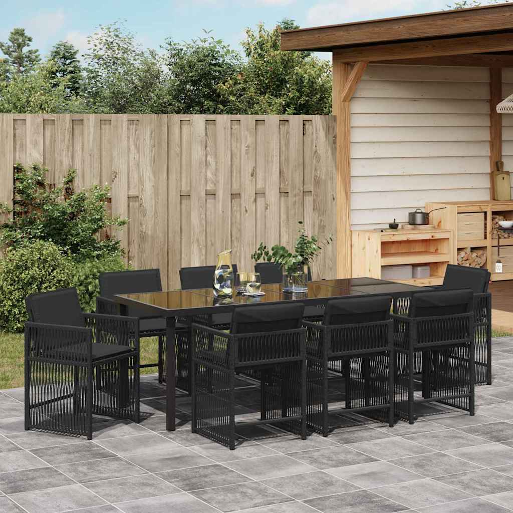 Tuin eettafelset 9 pcs Zwart poly rattan is nu te koop bij PeponiXL, paradijselijk wonen!