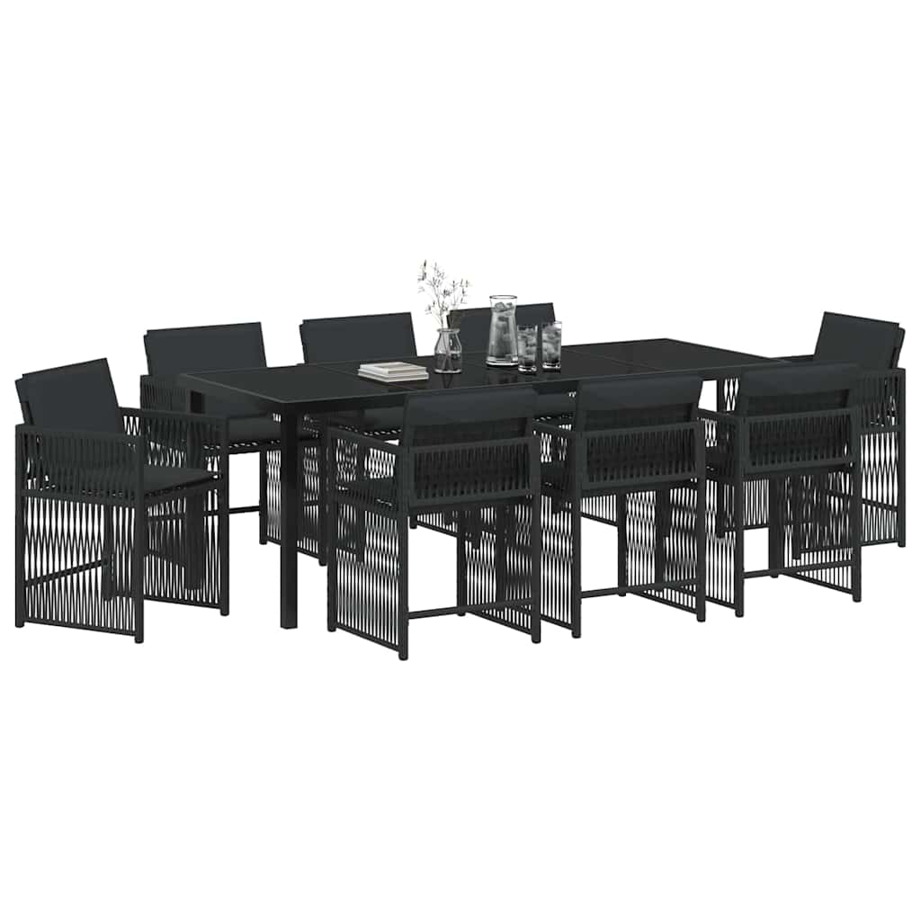 Tuin eettafelset 9 pcs Zwart poly rattan is nu te koop bij PeponiXL, paradijselijk wonen!