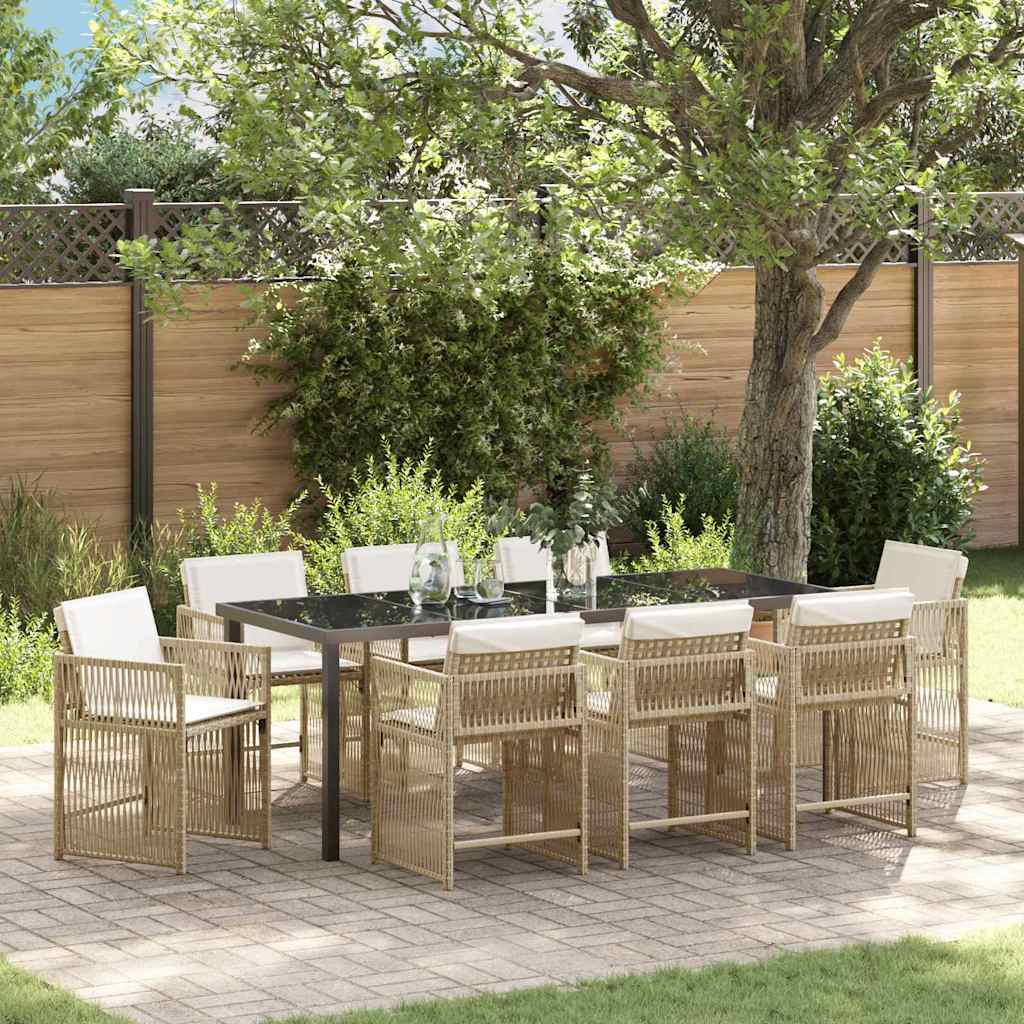 Tuin eettafelset 9 pcs Beige poly rattan is nu te koop bij PeponiXL, paradijselijk wonen!