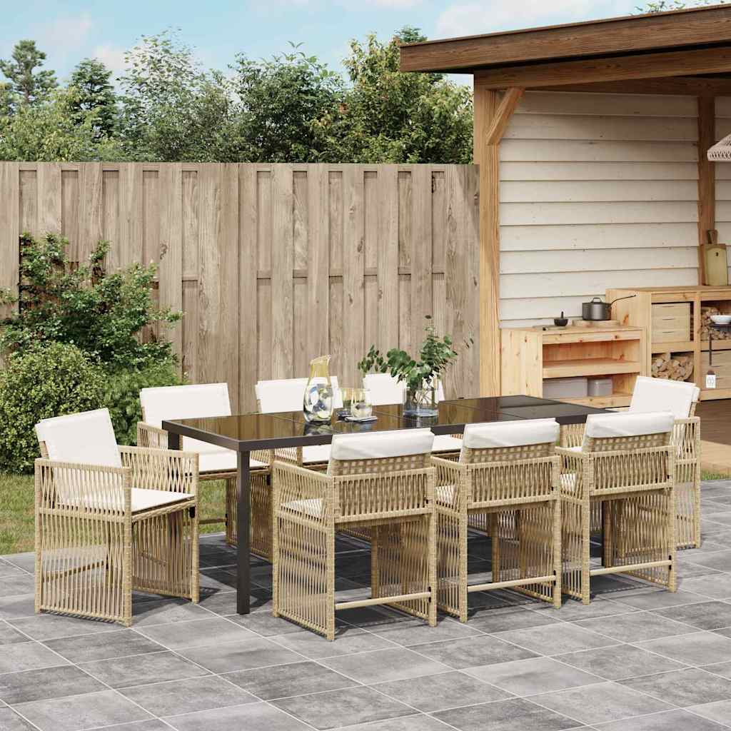 Tuin eettafelset 9 pcs Beige poly rattan is nu te koop bij PeponiXL, paradijselijk wonen!