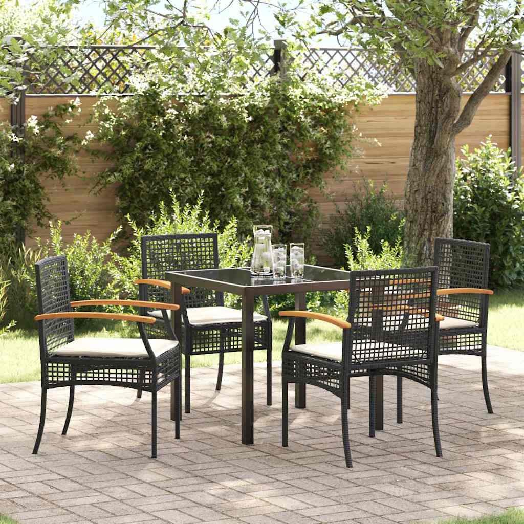 Tuin eettafelset met kussen 5 pcs Zwart Rattan is nu te koop bij PeponiXL, paradijselijk wonen!