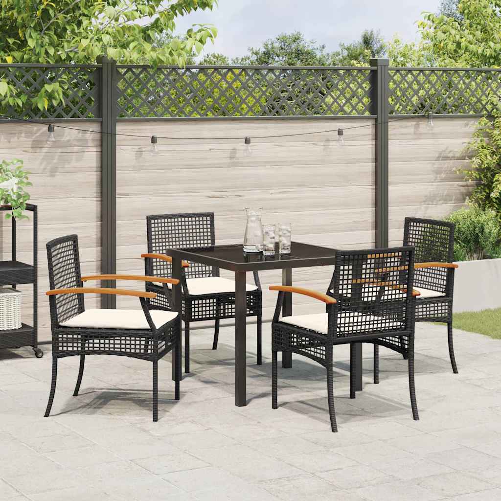 Tuin eettafelset met kussen 5 pcs Zwart Rattan is nu te koop bij PeponiXL, paradijselijk wonen!