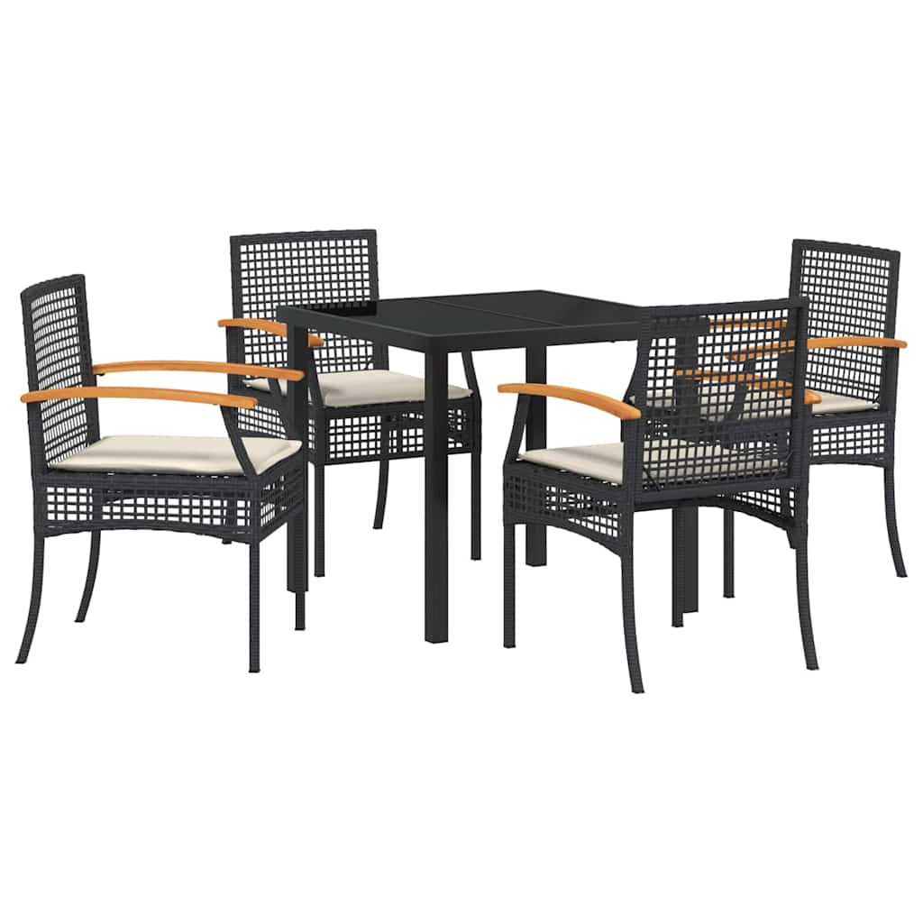 Tuin eettafelset met kussen 5 pcs Zwart Rattan is nu te koop bij PeponiXL, paradijselijk wonen!