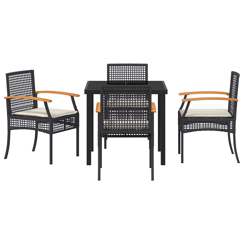 Tuin eettafelset met kussen 5 pcs Zwart Rattan is nu te koop bij PeponiXL, paradijselijk wonen!