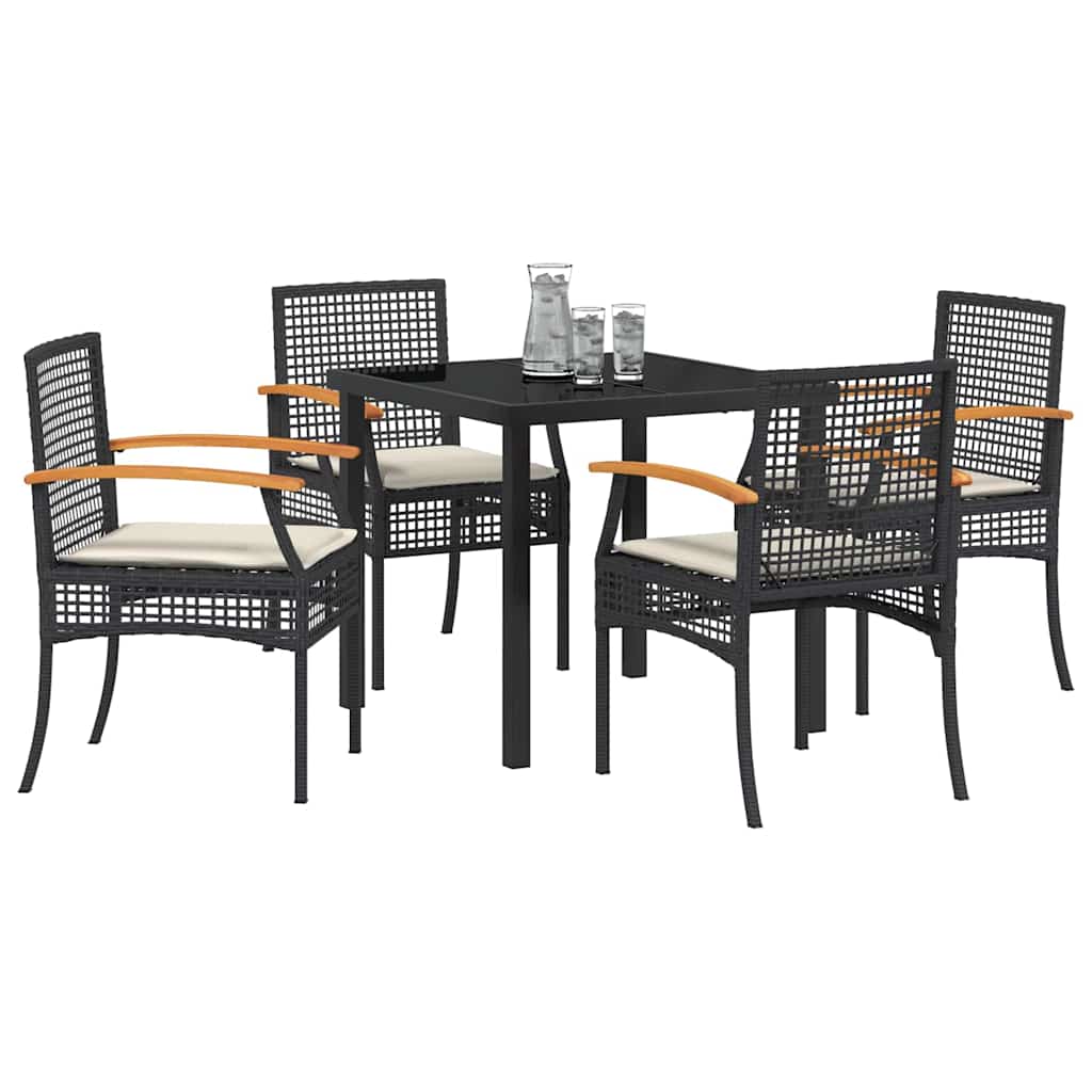 Tuin eettafelset met kussen 5 pcs Zwart Rattan is nu te koop bij PeponiXL, paradijselijk wonen!