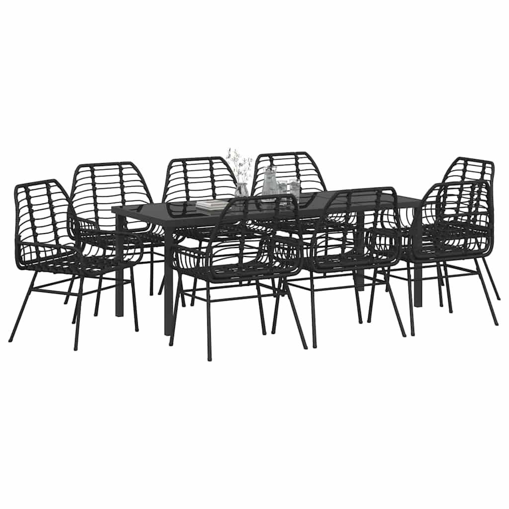 Tuin eettafelset 9 pcs Zwart poly rattan is nu te koop bij PeponiXL, paradijselijk wonen!