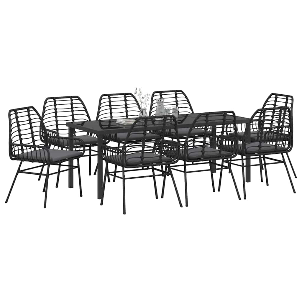 Tuin eettafelset 9 pcs Zwart poly rattan is nu te koop bij PeponiXL, paradijselijk wonen!