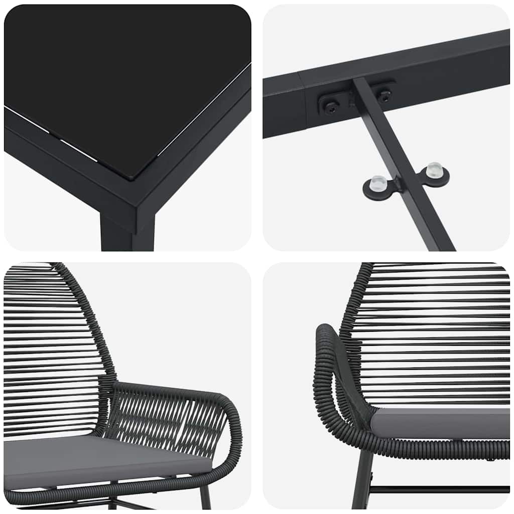 Tuin eettafelset met kussen 9 pcs Zwart poly rattan is nu te koop bij PeponiXL, paradijselijk wonen!