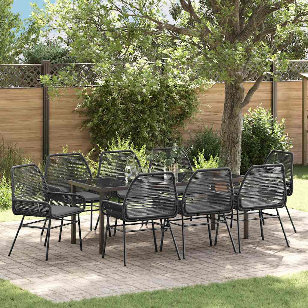 Tuin eettafelset met kussen 9 pcs Zwart poly rattan is nu te koop bij PeponiXL, paradijselijk wonen!