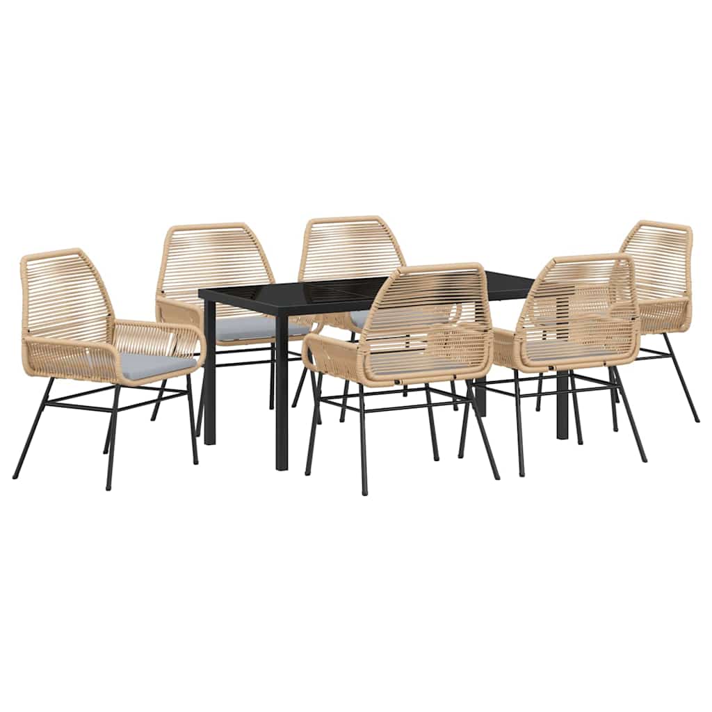 Tuin eettafelset met kussen 7 pcs Bruin poly rattan is nu te koop bij PeponiXL, paradijselijk wonen!