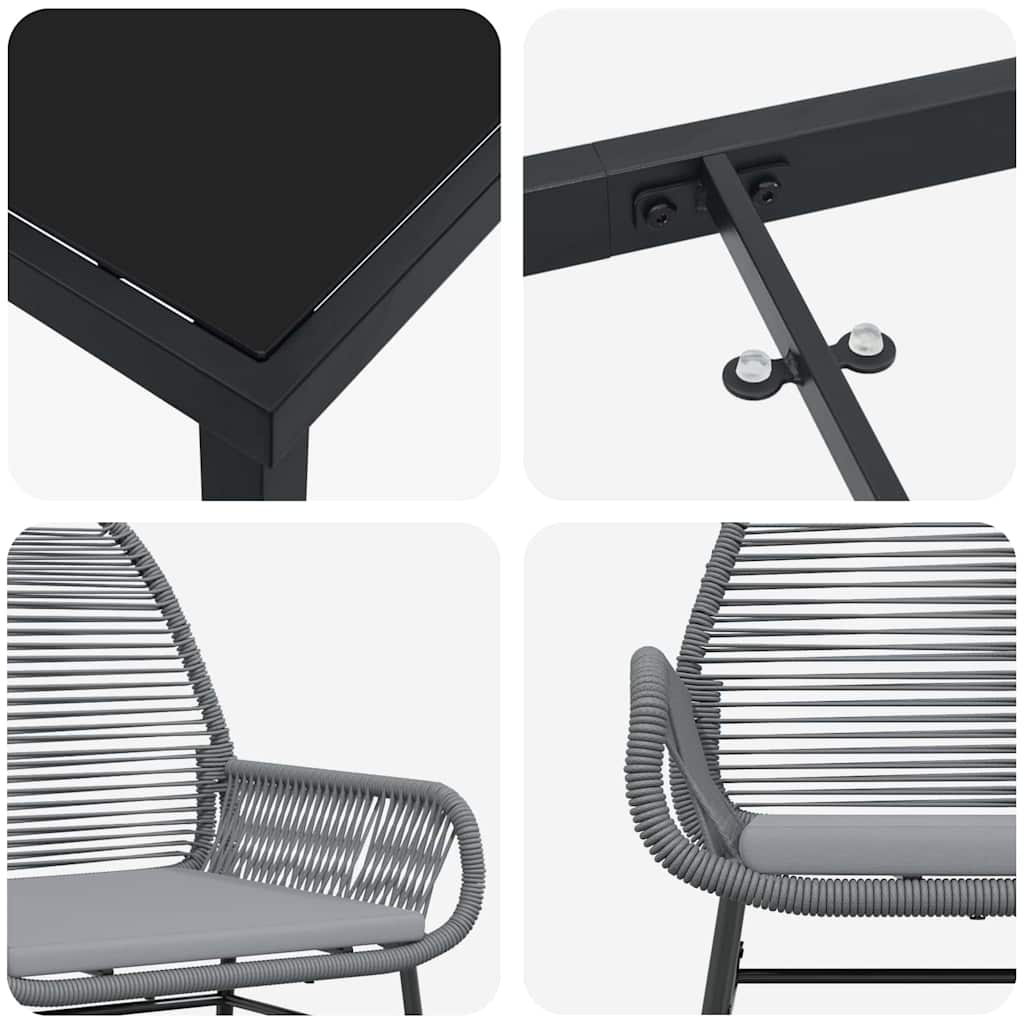 Tuin eettafelset met kussen 7 pcs Grijs poly rattan is nu te koop bij PeponiXL, paradijselijk wonen!