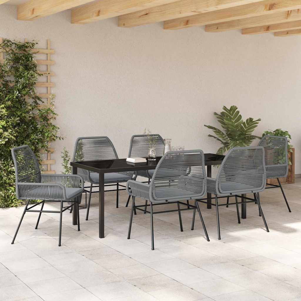 Tuin eettafelset met kussen 7 pcs Grijs poly rattan is nu te koop bij PeponiXL, paradijselijk wonen!