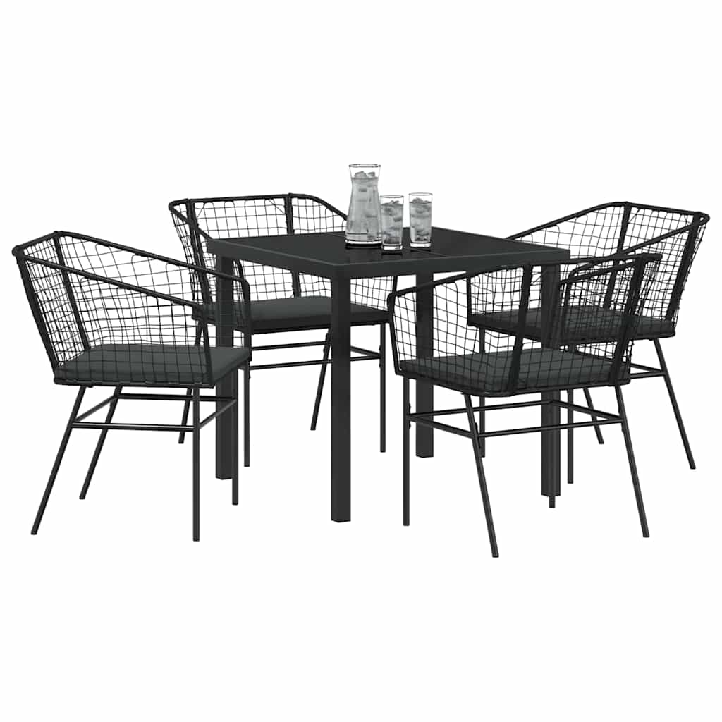 Tuin eettafelset 5 pcs Zwart poly rattan is nu te koop bij PeponiXL, paradijselijk wonen!