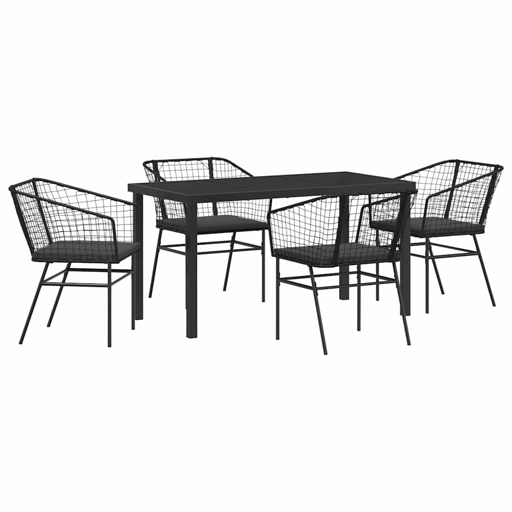 Tuin eettafelset 5 pcs Zwart poly rattan is nu te koop bij PeponiXL, paradijselijk wonen!