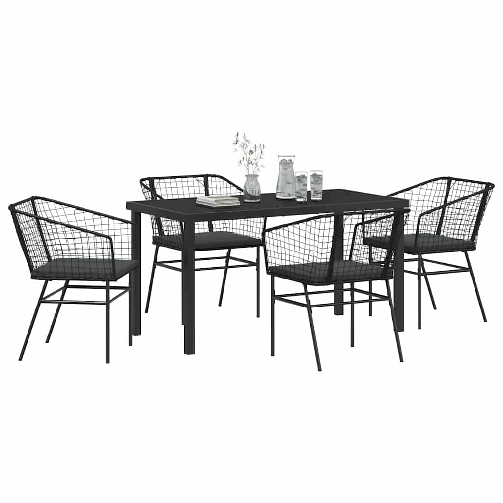 Tuin eettafelset 5 pcs Zwart poly rattan is nu te koop bij PeponiXL, paradijselijk wonen!