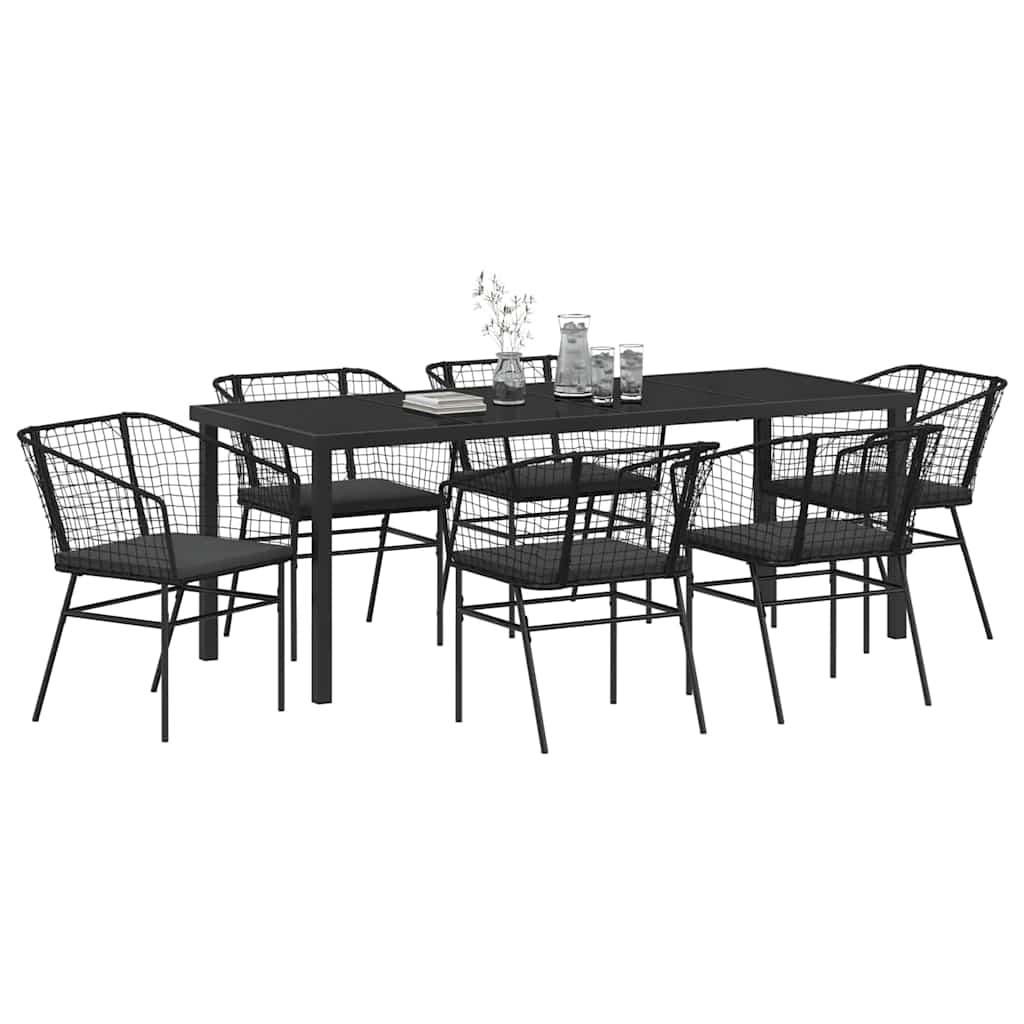 Tuin eettafelset 7 pcs Zwart poly rattan is nu te koop bij PeponiXL, paradijselijk wonen!