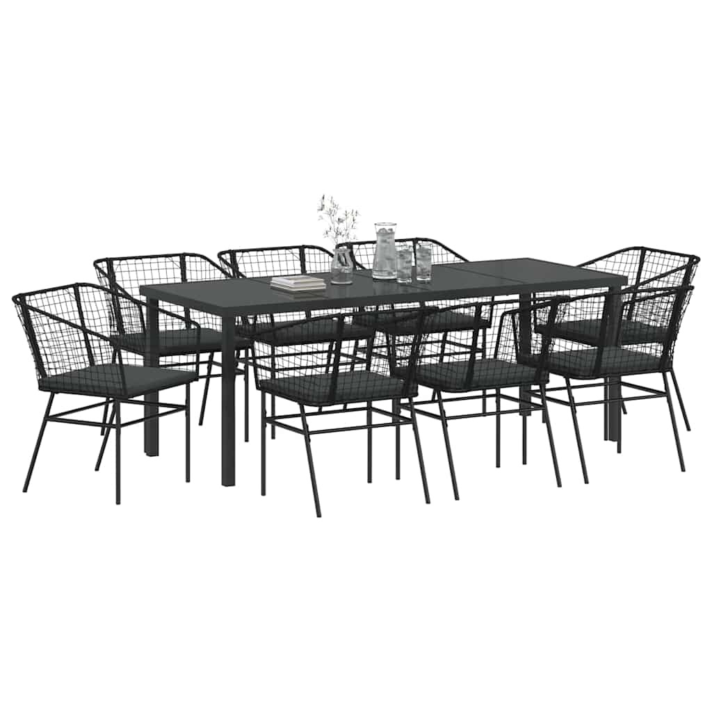 Tuin eettafelset 9 pcs Zwart poly rattan is nu te koop bij PeponiXL, paradijselijk wonen!