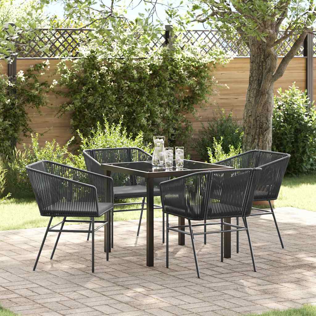 Tuin eettafelset met kussen 5 pcs Zwart Gepoedercoat staal is nu te koop bij PeponiXL, paradijselijk wonen!