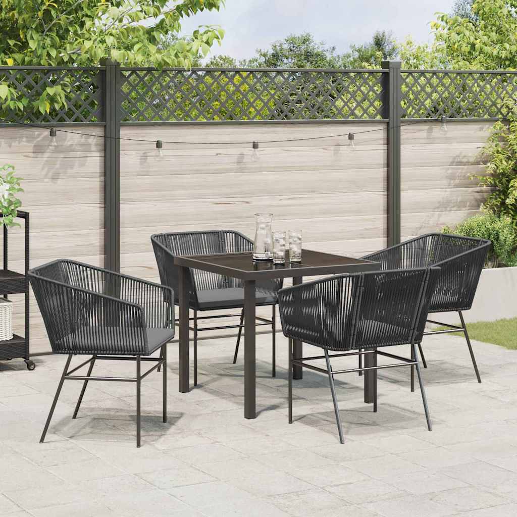Tuin eettafelset met kussen 5 pcs Zwart Gepoedercoat staal is nu te koop bij PeponiXL, paradijselijk wonen!