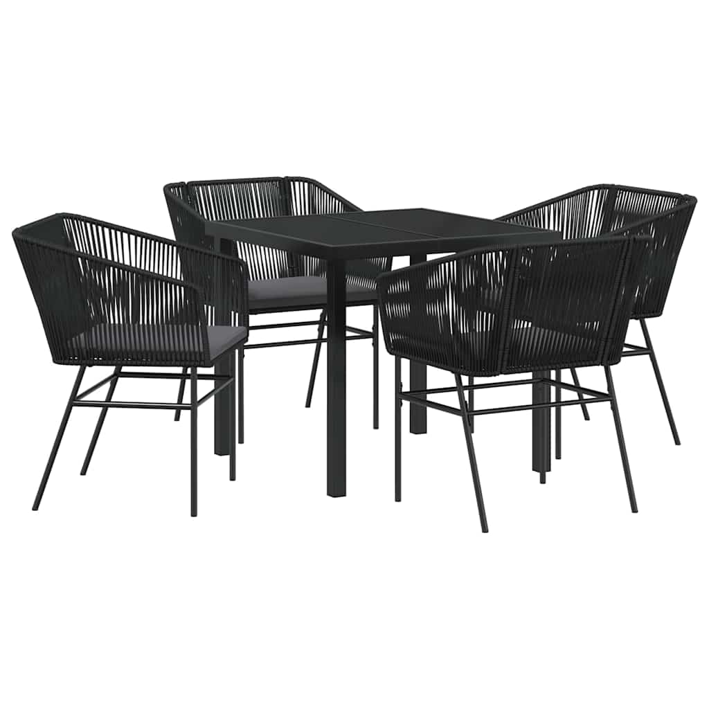 Tuin eettafelset met kussen 5 pcs Zwart Gepoedercoat staal is nu te koop bij PeponiXL, paradijselijk wonen!