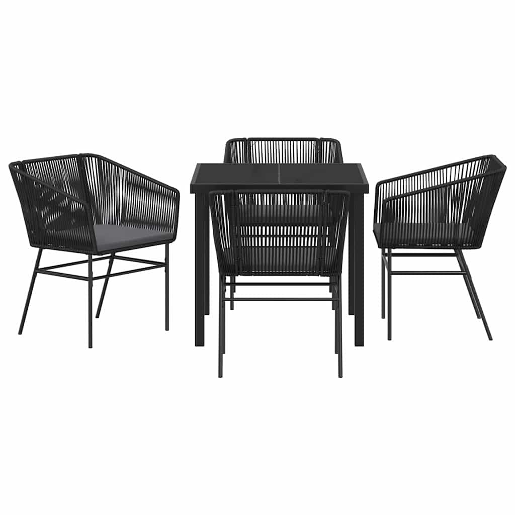 Tuin eettafelset met kussen 5 pcs Zwart Gepoedercoat staal is nu te koop bij PeponiXL, paradijselijk wonen!