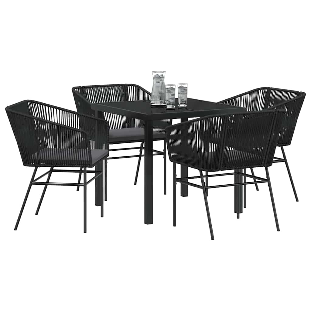 Tuin eettafelset met kussen 5 pcs Zwart Gepoedercoat staal is nu te koop bij PeponiXL, paradijselijk wonen!