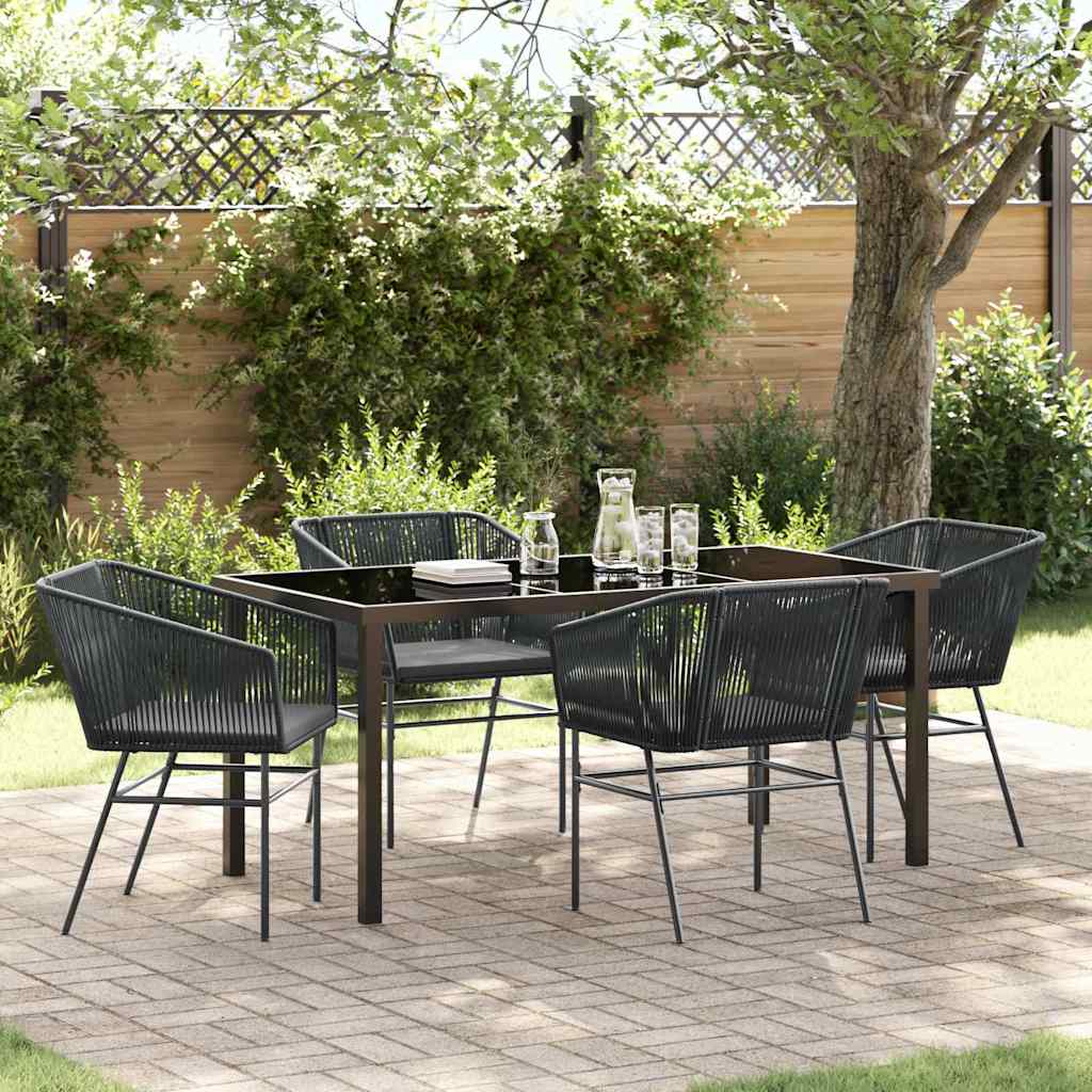 Tuin eettafelset met kussen 5 pcs Zwart Gepoedercoat staal is nu te koop bij PeponiXL, paradijselijk wonen!