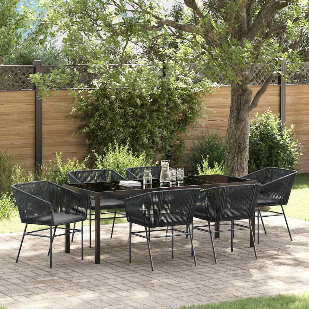 Tuin eettafelset met kussen 7 pcs Zwart Gepoedercoat staal is nu te koop bij PeponiXL, paradijselijk wonen!