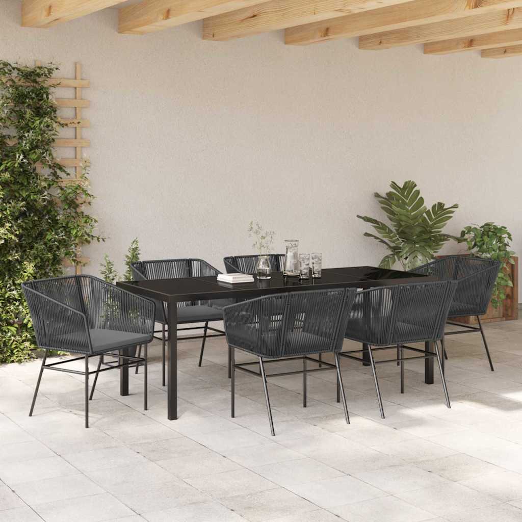 Tuin eettafelset met kussen 7 pcs Zwart Gepoedercoat staal is nu te koop bij PeponiXL, paradijselijk wonen!