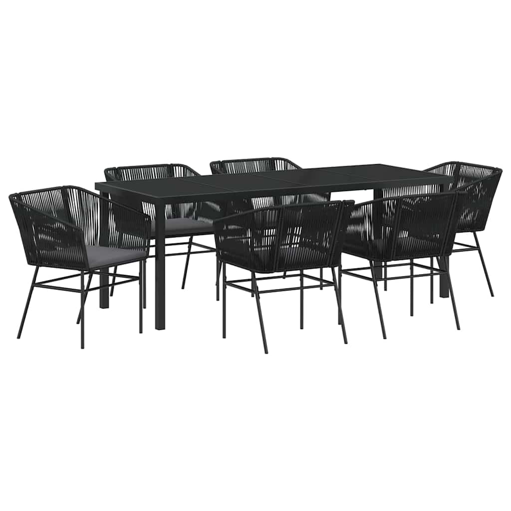 Tuin eettafelset met kussen 7 pcs Zwart Gepoedercoat staal is nu te koop bij PeponiXL, paradijselijk wonen!