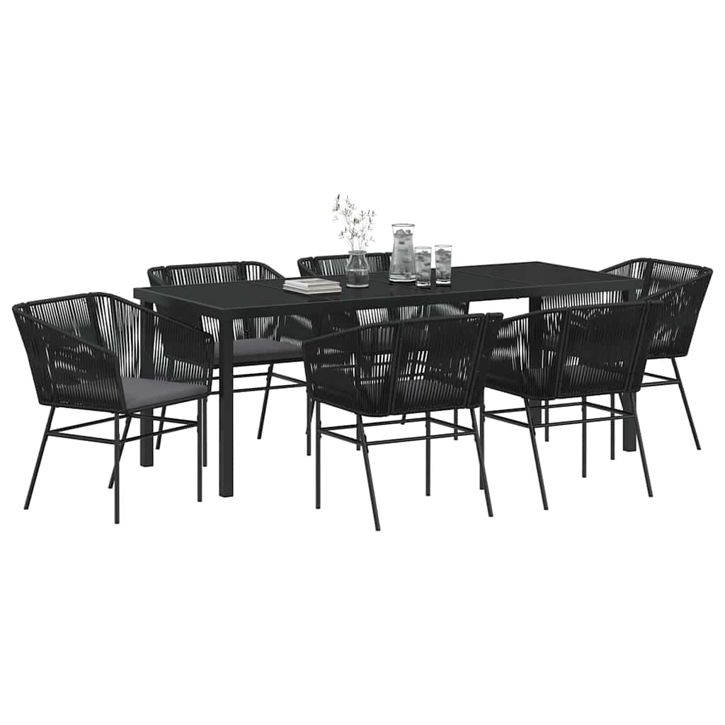Tuin eettafelset met kussen 7 pcs Zwart Gepoedercoat staal is nu te koop bij PeponiXL, paradijselijk wonen!