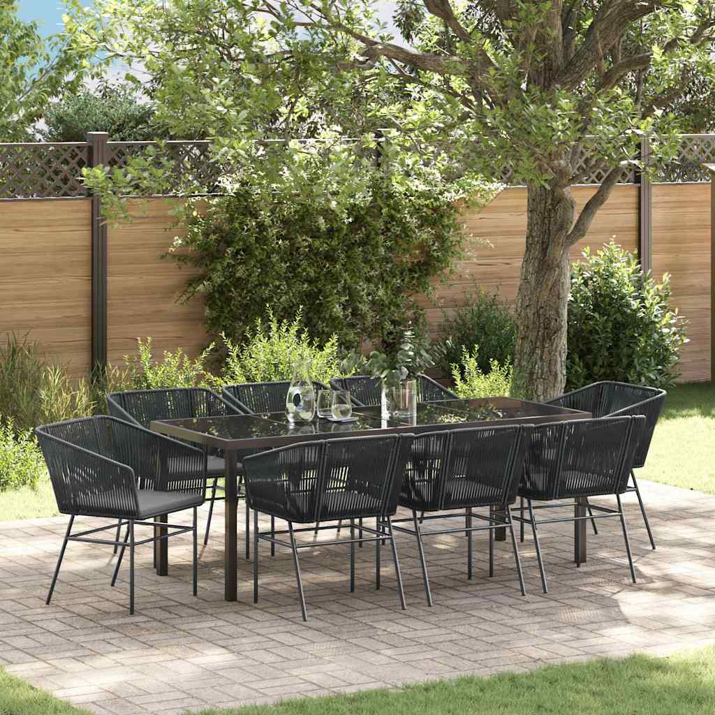 Tuin eettafelset met kussen 9 pcs Zwart Gepoedercoat staal is nu te koop bij PeponiXL, paradijselijk wonen!
