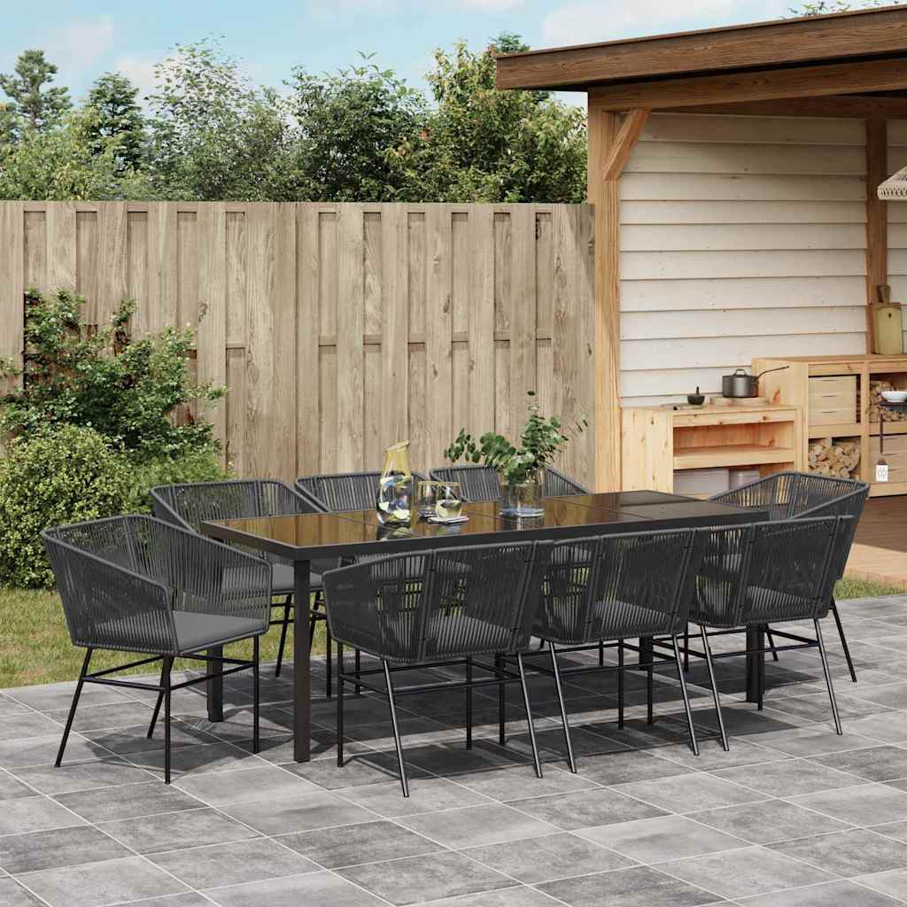 Tuin eettafelset met kussen 9 pcs Zwart Gepoedercoat staal is nu te koop bij PeponiXL, paradijselijk wonen!
