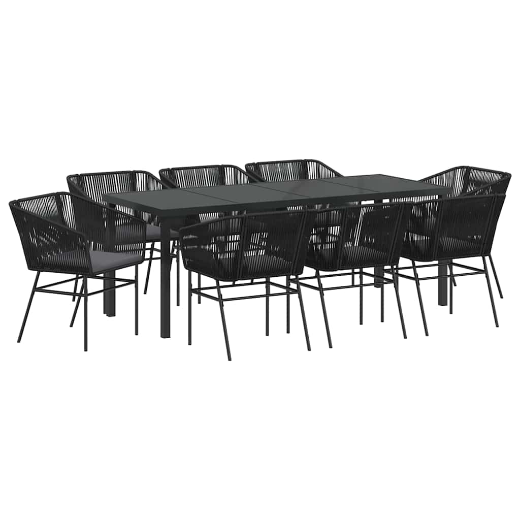 Tuin eettafelset met kussen 9 pcs Zwart Gepoedercoat staal is nu te koop bij PeponiXL, paradijselijk wonen!