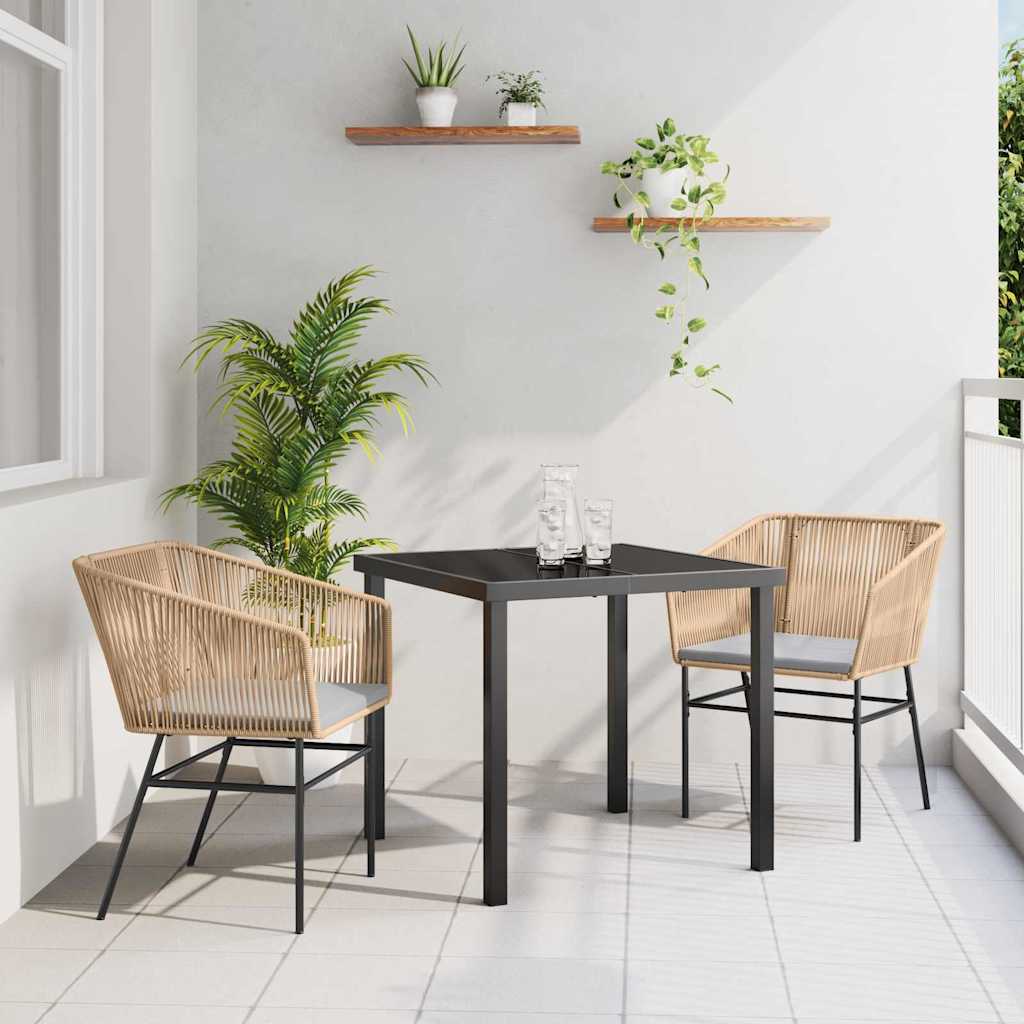 Tuin eettafelset met kussen 3 pcs Bruin Gepoedercoat staal is nu te koop bij PeponiXL, paradijselijk wonen!