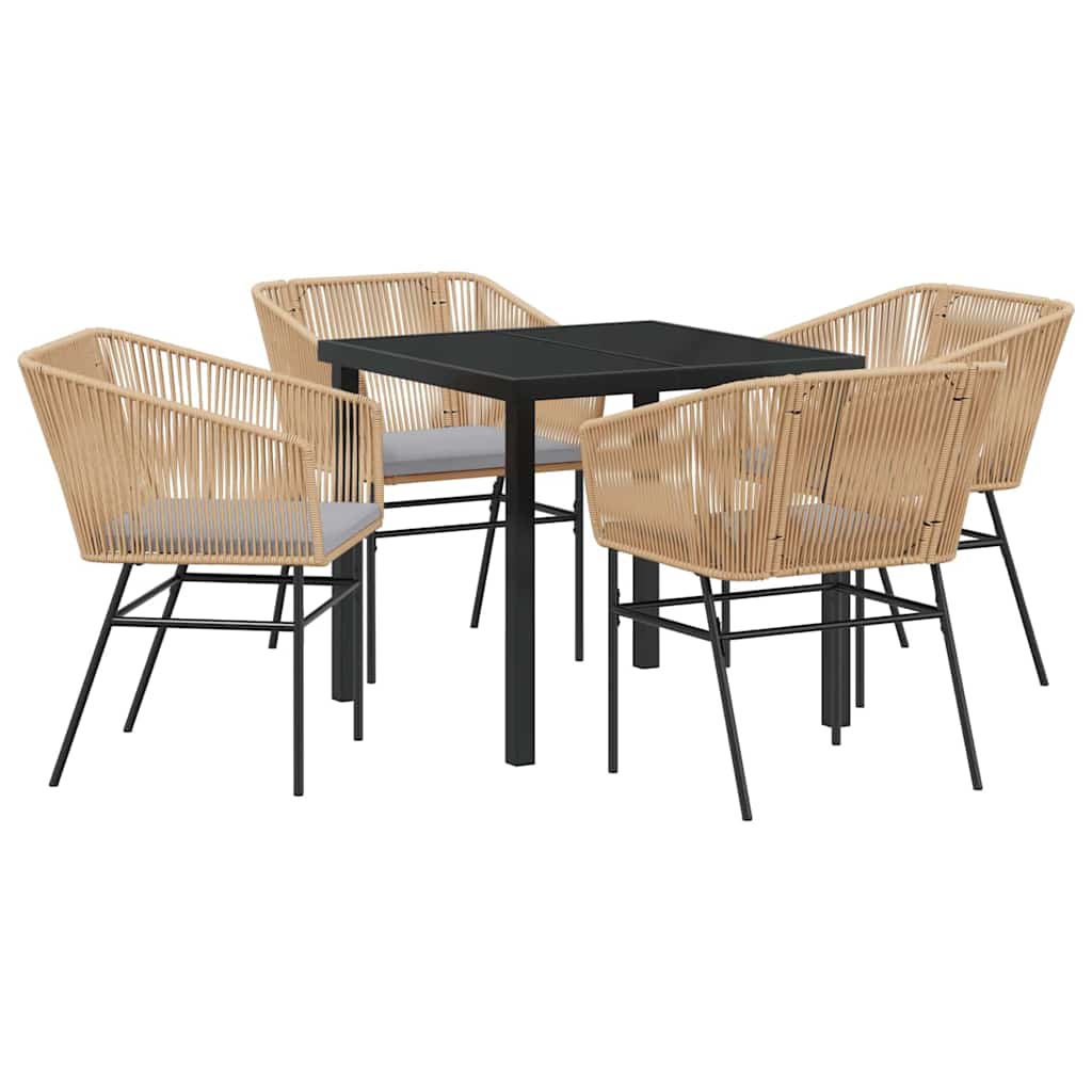 Tuin eettafelset met kussen 5 pcs Bruin Gepoedercoat staal is nu te koop bij PeponiXL, paradijselijk wonen!