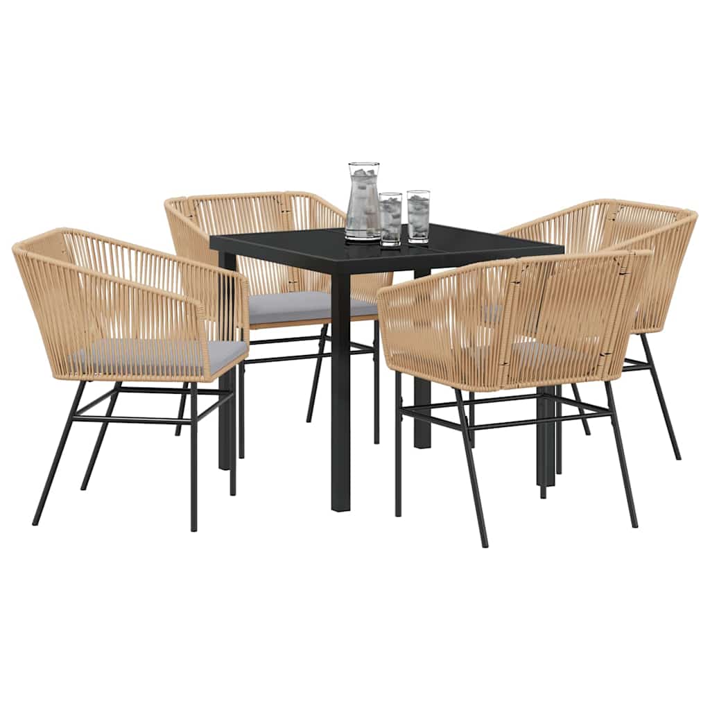 Tuin eettafelset met kussen 5 pcs Bruin Gepoedercoat staal is nu te koop bij PeponiXL, paradijselijk wonen!