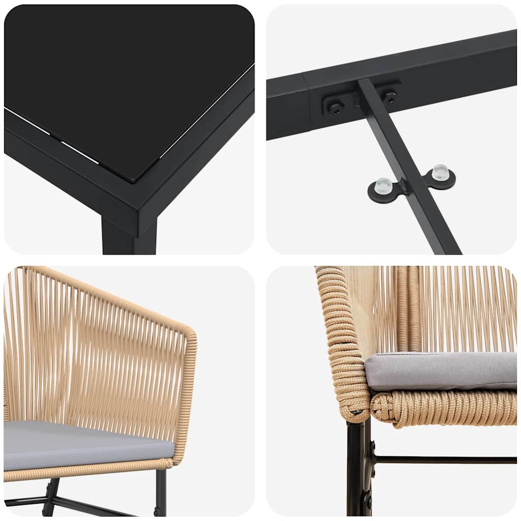 Tuin eettafelset met kussen 5 pcs Bruin Gepoedercoat staal is nu te koop bij PeponiXL, paradijselijk wonen!