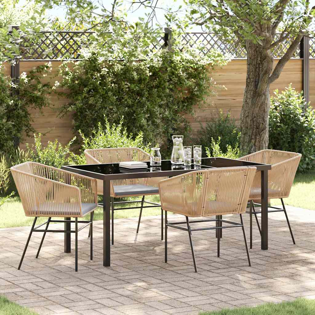 Tuin eettafelset met kussen 5 pcs Bruin Gepoedercoat staal is nu te koop bij PeponiXL, paradijselijk wonen!