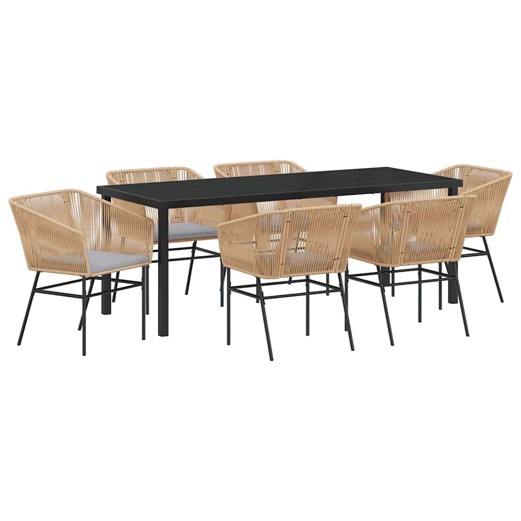 Tuin eettafelset met kussen 7 pcs Bruin Gepoedercoat staal is nu te koop bij PeponiXL, paradijselijk wonen!