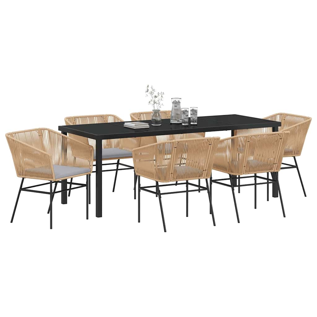 Tuin eettafelset met kussen 7 pcs Bruin Gepoedercoat staal is nu te koop bij PeponiXL, paradijselijk wonen!
