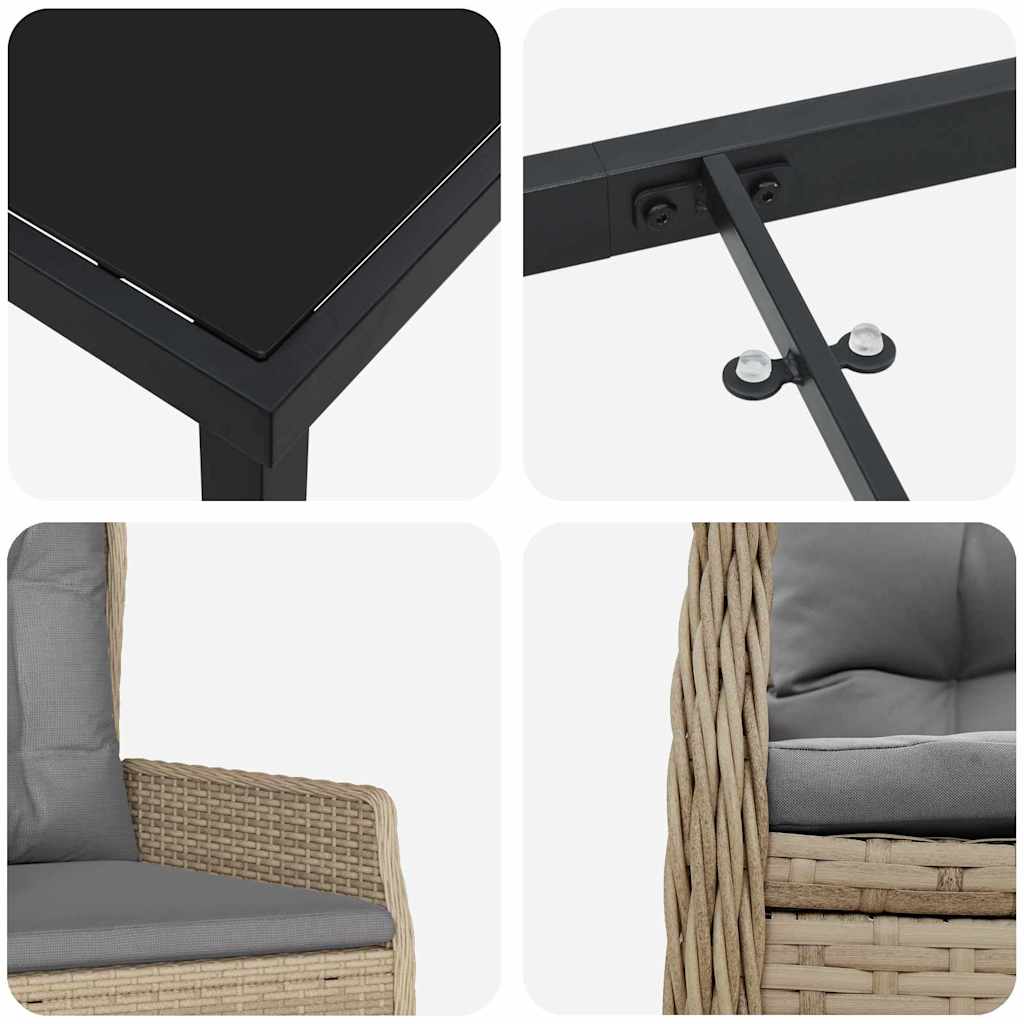 Tuin eettafelset 7 pcs Beige en Licht Grijs poly rattan is nu te koop bij PeponiXL, paradijselijk wonen!